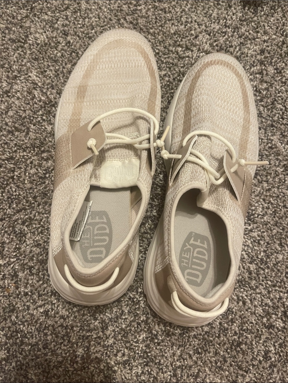 Hey Dude Slip-On Knit Sneakers in Light Beige and Cream